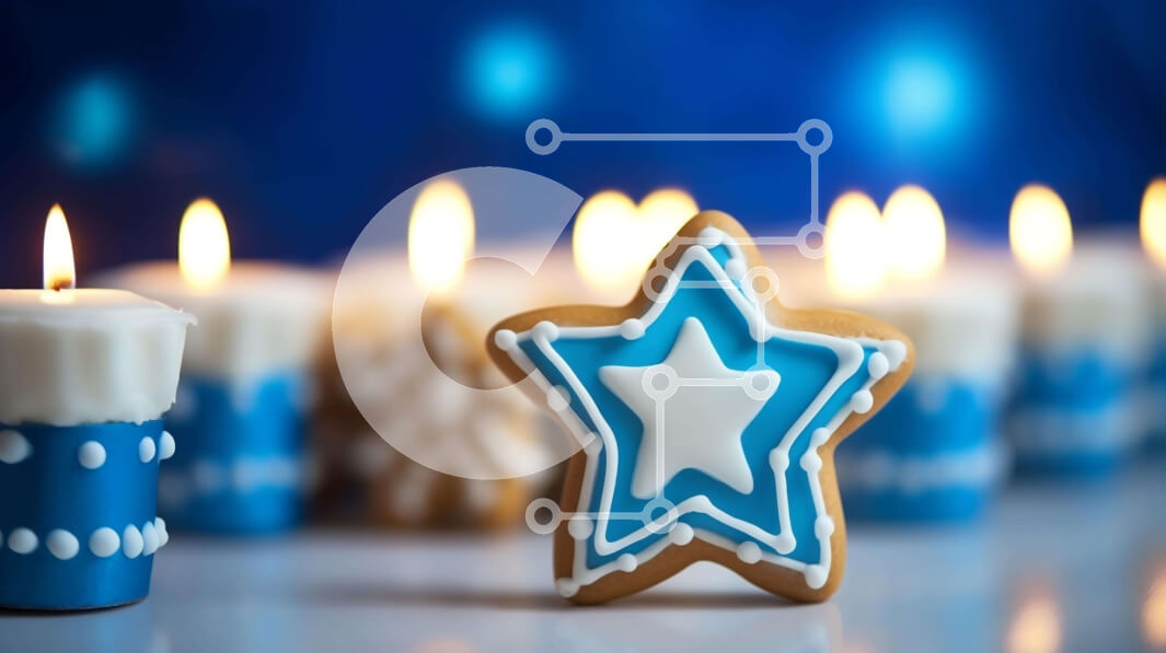 Intra Συλλεκτικό Ξύλινο Παζλ Plywood  4mm - Γιορτινή διακόσμηση: Μπισκότο Blue and White Star με αναμμένα κεριά Σε Ξύλινο Κουτί - Διαστάσεις: 10x10 cm – 25 κομμάτια