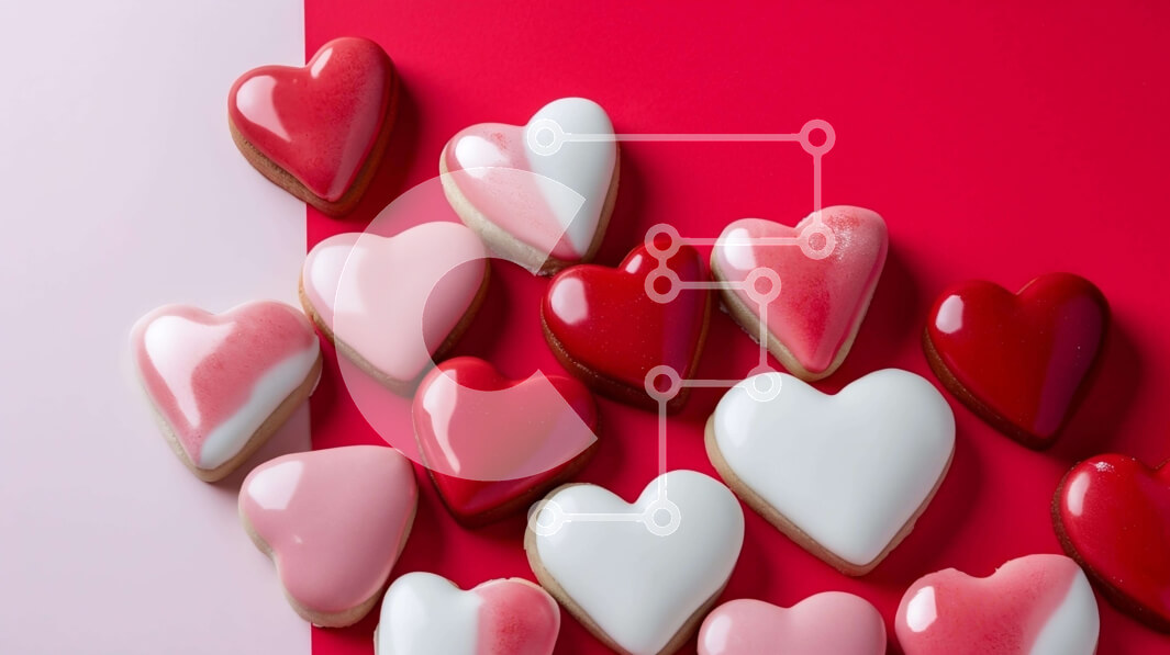 Σετ των 2 Intra Συλλεκτικό Ξύλινο Παζλ Plywood  4mm - Μπισκότα σε σχήμα καρδιάς σε πορτοκαλί και ροζ φόντο Σε Ξύλινο Κουτί - Διαστάσεις: 10x10 cm – 25 κομμάτια