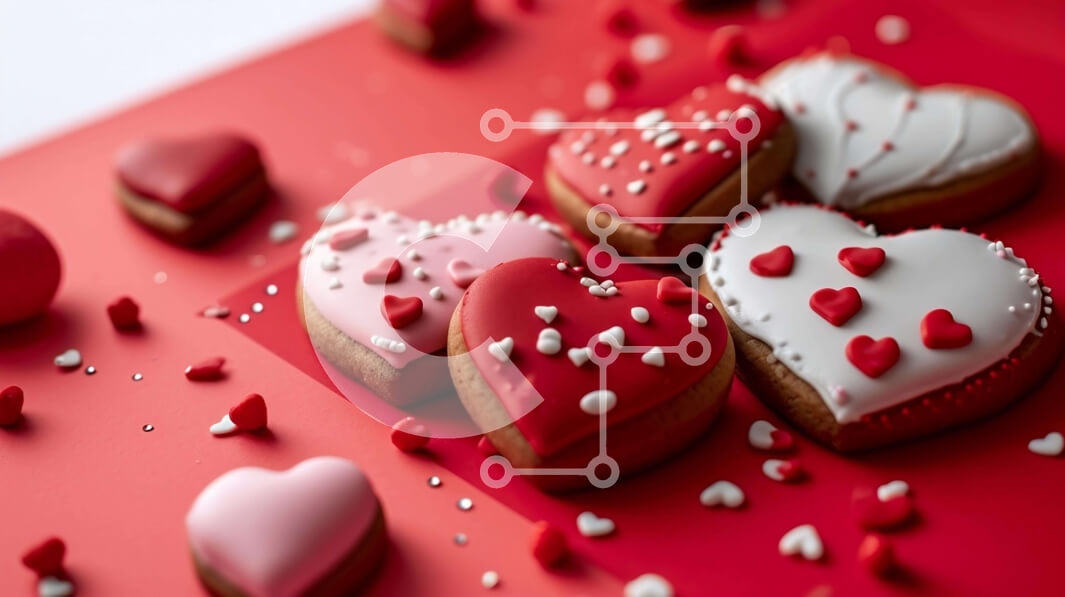 Σετ των 2 Intra Συλλεκτικό Ξύλινο Παζλ Plywood  4mm - Πολύχρωμα μπισκότα σε σχήμα καρδιάς σε κόκκινο φόντο Σε Ξύλινο Κουτί - Διαστάσεις: 10x10 cm – 25 κομμάτια