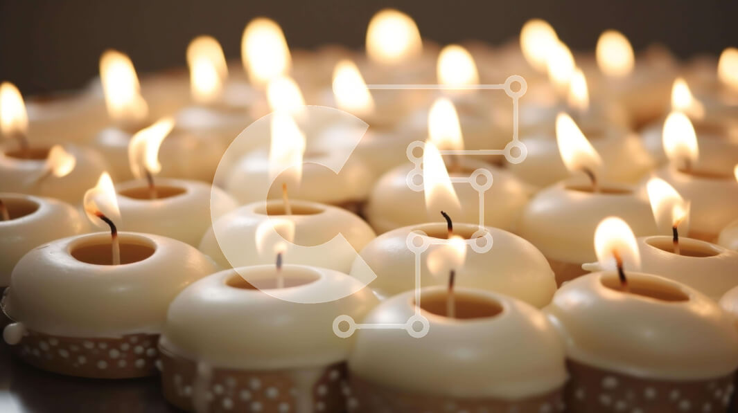 Intra Συλλεκτικό Ξύλινο Παζλ Plywood  4mm - Ομάδα λευκών κεριών ντόνατς σε ένα τραπέζι Σε Ξύλινο Κουτί - Διαστάσεις Puzzle: 10x10 cm – 25 κομμάτια