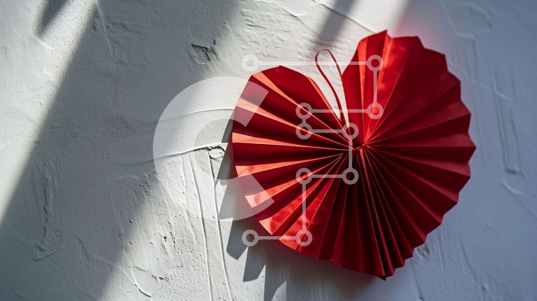 Intra Συλλεκτικό Ξύλινο Παζλ Plywood  4mm - Κόκκινη χάρτινη κοπή σε σχήμα καρδιάς στον τοίχο Σε Ξύλινο Κουτί - Διαστάσεις Puzzle: 10x10 cm – 25 κομμάτια