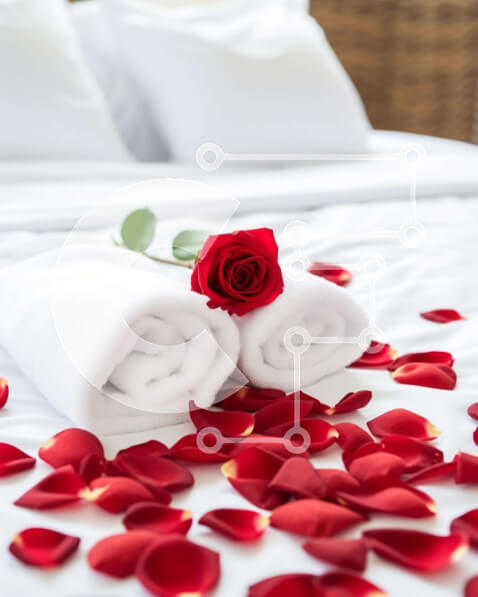 Intra Συλλεκτικό Ξύλινο Παζλ Plywood  4mm - Ρομαντικό υπνοδωμάτιο με ροδοπέταλα για την ημέρα του Αγίου Βαλεντίνου Σε Ξύλινο Κουτί - Διαστάσεις Puzzle: 10x10 cm – 25 κομμάτια