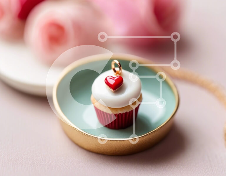 Intra Συλλεκτικό Ξύλινο Παζλ Plywood  4mm - Μικρό μενταγιόν Cupcake με κολιέ τριαντάφυλλα Σε Ξύλινο Κουτί - Διαστάσεις Puzzle: 10x10 cm – 25 κομμάτια