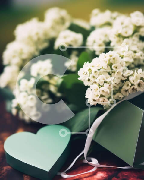 Intra Συλλεκτικό Ξύλινο Παζλ Plywood  4mm - Πράσινο κουτί σε σχήμα καρδιάς με λευκά λουλούδια Σε Ξύλινο Κουτί - Διαστάσεις Puzzle: 10x10 cm – 25 κομμάτια