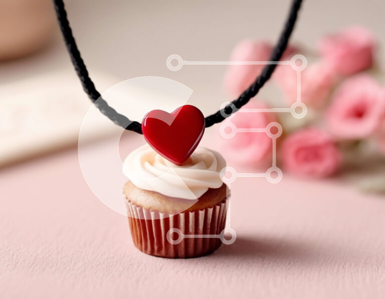 Intra Συλλεκτικό Ξύλινο Παζλ Plywood  4mm - Κρεμαστό κολιέ Cupcake με κόκκινη καρδιά και ροζ τριαντάφυλλα Σε Ξύλινο Κουτί - Διαστάσεις Puzzle: 10x10 cm – 25 κομμάτια