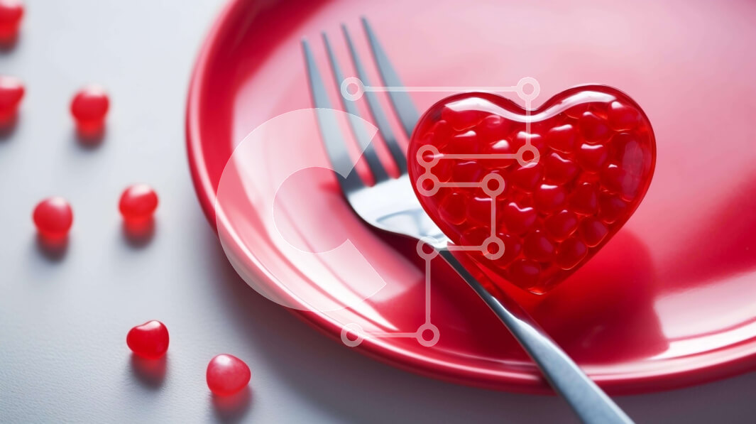 Σετ των 2 Intra Συλλεκτικό Ξύλινο Παζλ Plywood  4mm - Επιδόρπιο σε σχήμα καρδιάς με πιρούνι και μαχαίρι σε κόκκινο πιάτο Σε Ξύλινο Κουτί - Διαστάσεις: 10x10 cm – 25 κομμάτια