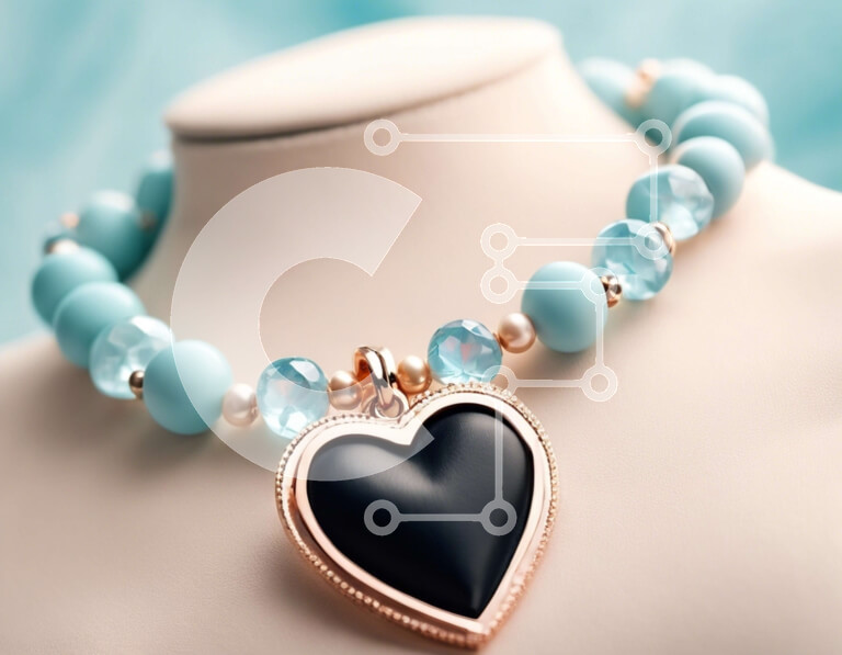 Intra Συλλεκτικό Ξύλινο Παζλ Plywood  4mm - Μπλε κολιέ με μενταγιόν σε σχήμα καρδιάς Σε Ξύλινο Κουτί - Διαστάσεις Puzzle: 10x10 cm – 25 κομμάτια