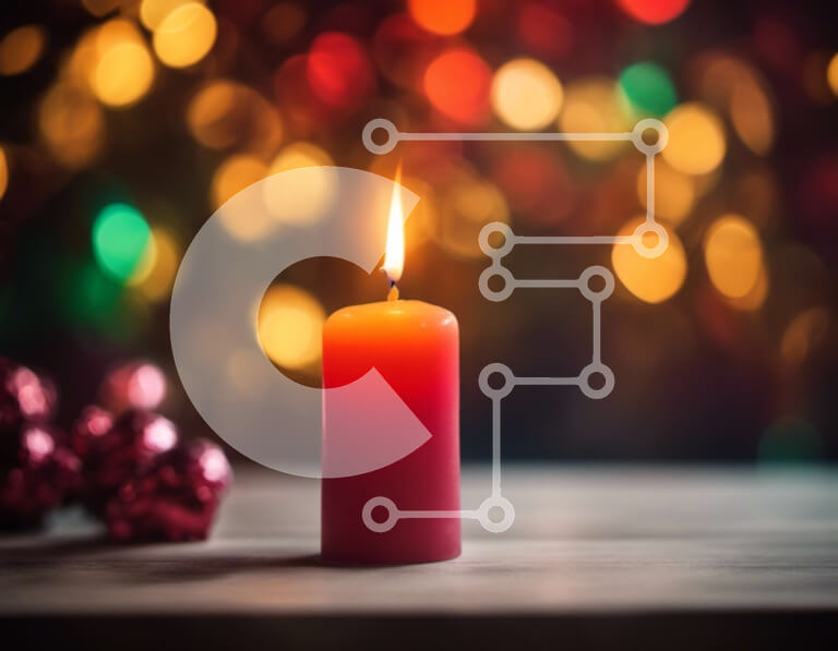 Intra Συλλεκτικό Ξύλινο Παζλ Plywood  4mm - Κόκκινο κερί με πολύχρωμα φώτα και στολίδια Σε Ξύλινο Κουτί - Διαστάσεις: 10x10 cm – 25 κομμάτια