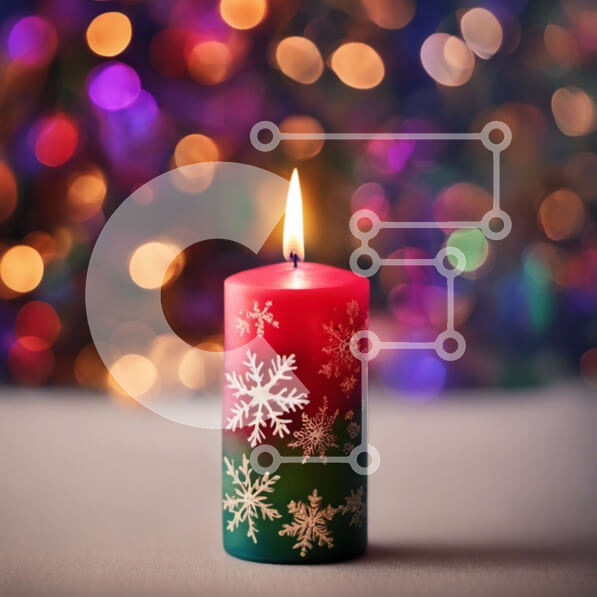 Intra Συλλεκτικό Ξύλινο Παζλ Plywood  4mm - Γιορτινό κόκκινο και πράσινο κερί με στολίδια από νιφάδα χιονιού Σε Ξύλινο Κουτί - Διαστάσεις: 10x10 cm – 25 κομμάτια