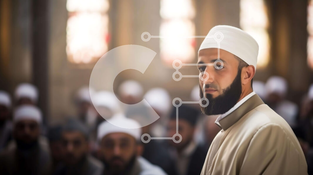 Intra Συλλεκτικό Ξύλινο Παζλ Plywood  4mm - Άνδρας με λευκή ενδυμασία που στέκεται μπροστά σε άλλους Σε Ξύλινο Κουτί - Διαστάσεις Puzzle: 10x10 cm – 25 κομμάτια