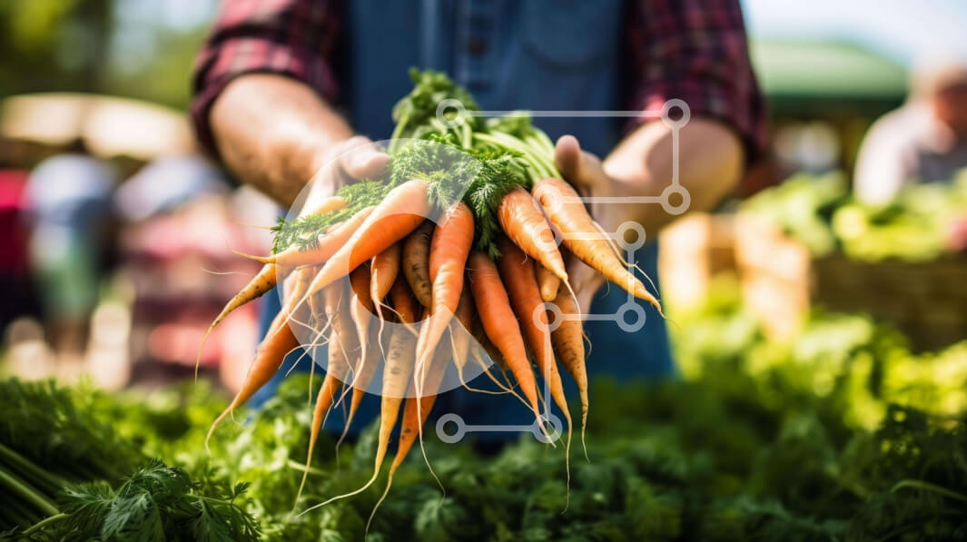 Σετ των 2 Intra Συλλεκτικό Ξύλινο Παζλ Plywood  4mm - Άτομο που κρατά τσαμπιά καρότα σε μια υπαίθρια αγορά Σε Ξύλινο Κουτί - Διαστάσεις: 10x10 cm – 25 κομμάτια