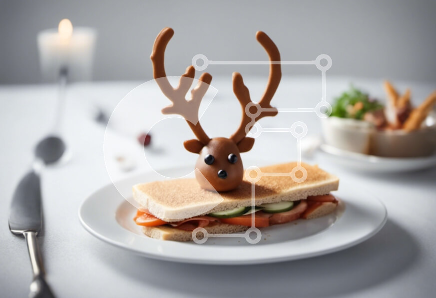 Σετ των 2 Intra Συλλεκτικό Ξύλινο Παζλ Plywood  4mm - Σάντουιτς με ελαφοκέρατο ταράνδου με φρέσκα υλικά Σε Ξύλινο Κουτί - Διαστάσεις: 10x10 cm – 25 κομμάτια