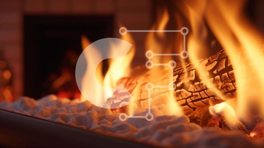 Intra Συλλεκτικό Ξύλινο Παζλ Plywood  4mm - Κοντινό πλάνο της αναμμένης φωτιάς στο ανοιχτό τζάκι Σε Ξύλινο Κουτί - Διαστάσεις Puzzle: 10x10 cm – 25 κομμάτια