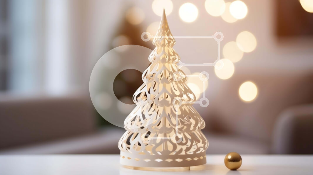 Intra Συλλεκτικό Ξύλινο Παζλ Plywood  4mm - Λευκό χριστουγεννιάτικο δέντρο στο σαλόνι Σε Ξύλινο Κουτί - Διαστάσεις: 10x10 cm – 25 κομμάτια