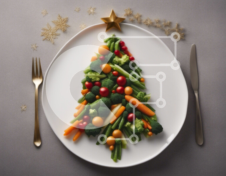 Σετ των 2 Intra Συλλεκτικό Ξύλινο Παζλ Plywood  4mm - Εορταστική ανάποδη πιατέλα λαχανικών για το χριστουγεννιάτικο δέντρο Σε Ξύλινο Κουτί - Διαστάσεις: 10x10 cm – 25 κομμάτια