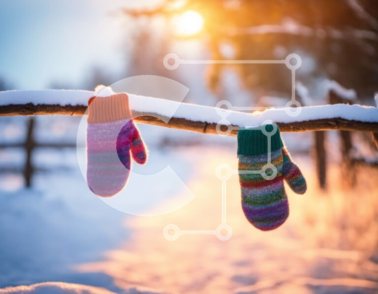 Intra Συλλεκτικό Ξύλινο Παζλ Plywood  4mm - Πολύχρωμα γάντια που κρέμονται στο χιονισμένο κλαδί Σε Ξύλινο Κουτί - Διαστάσεις Puzzle: 10x10 cm – 25 κομμάτια