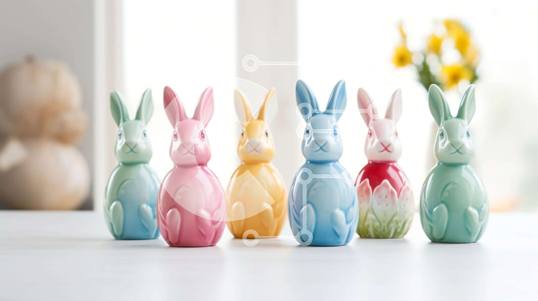 Intra Συλλεκτικό Ξύλινο Παζλ Plywood  4mm - Πολύχρωμα κεραμικά ειδώλια και λουλούδια λαγουδάκι στο τραπέζι Σε Ξύλινο Κουτί - Διαστάσεις Puzzle: 10x10 cm – 25 κομμάτια