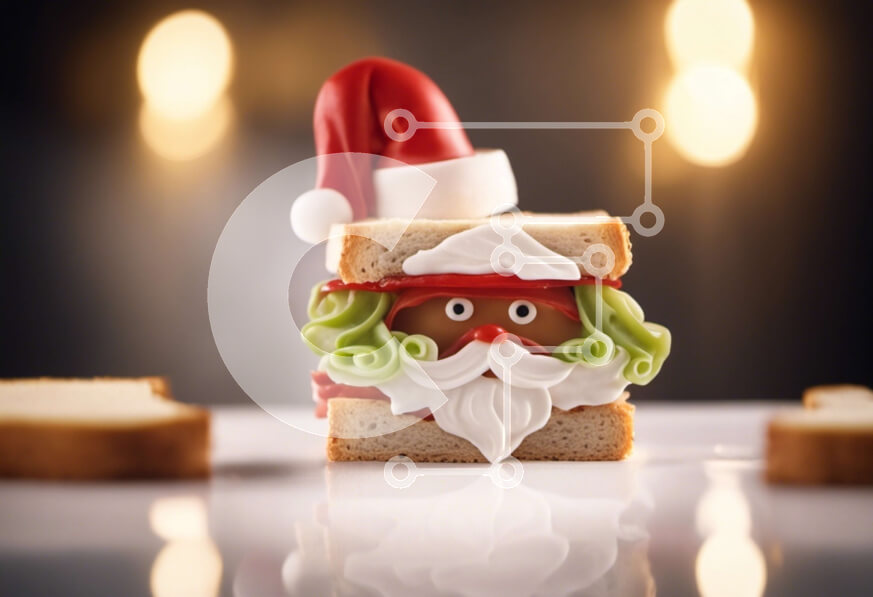 Σετ των 2 Intra Συλλεκτικό Ξύλινο Παζλ Plywood  4mm - Σάντουιτς προσώπου Άγιου Βασίλη - εορταστικό φαγητό Σε Ξύλινο Κουτί - Διαστάσεις: 10x10 cm – 25 κομμάτια