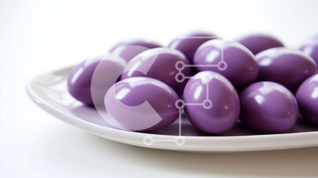 Σετ των 2 Intra Συλλεκτικό Ξύλινο Παζλ Plywood  4mm - Μωβ μπάλες καραμέλας σε λευκό πιάτο Σε Ξύλινο Κουτί - Διαστάσεις: 10x10 cm – 25 κομμάτια