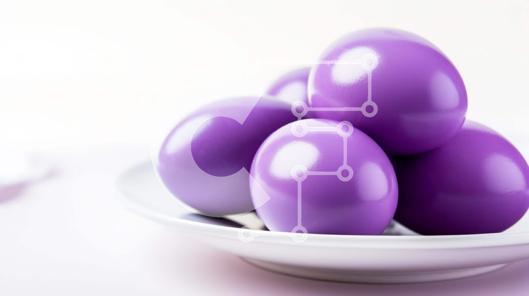 Σετ των 2 Intra Συλλεκτικό Ξύλινο Παζλ Plywood  4mm - Μωβ Πασχαλινά αυγά στο άσπρο πιάτο Σε Ξύλινο Κουτί - Διαστάσεις: 10x10 cm – 25 κομμάτια