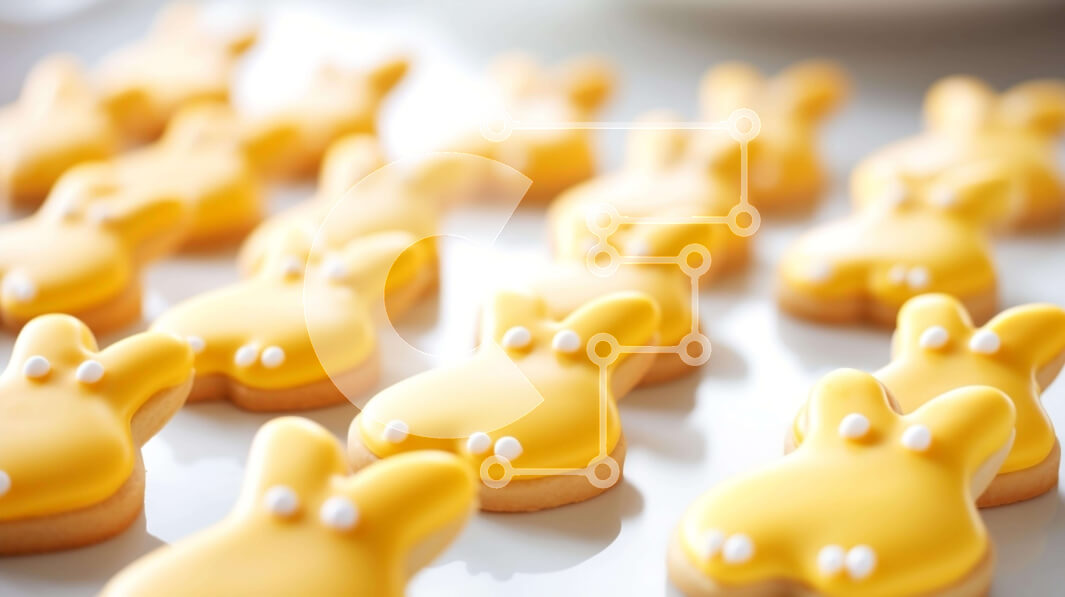 Σετ των 2 Intra Συλλεκτικό Ξύλινο Παζλ Plywood  4mm - Κίτρινα μπισκότα σε σχήμα κουνελιού με λευκό πάγωμα Σε Ξύλινο Κουτί - Διαστάσεις: 10x10 cm – 25 κομμάτια