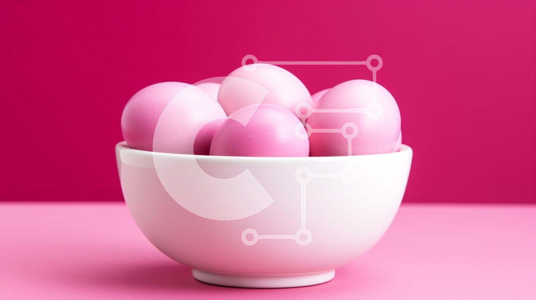 Intra Συλλεκτικό Ξύλινο Παζλ Plywood  4mm - Ροζ Πασχαλινά αυγά σε λευκό μπολ σε πορτοκαλί φόντο Σε Ξύλινο Κουτί - Διαστάσεις: 10x10 cm – 25 κομμάτια