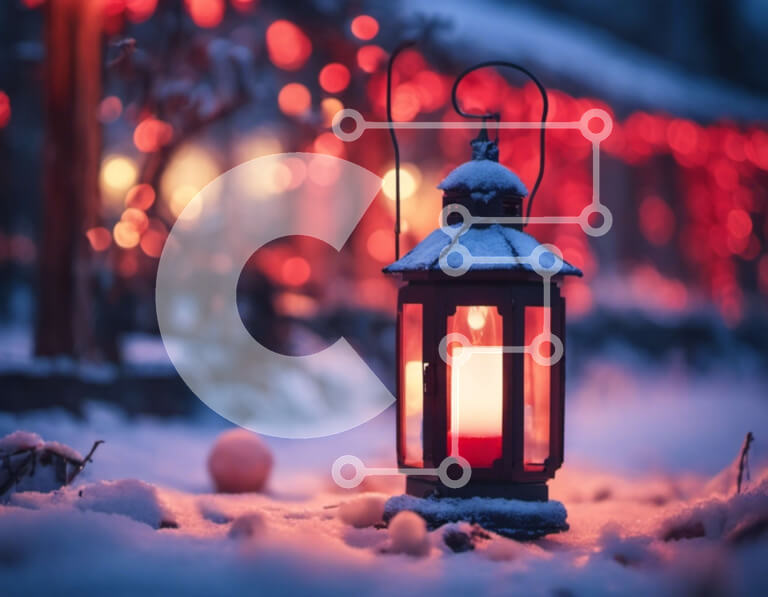 Intra Συλλεκτικό Ξύλινο Παζλ Plywood  4mm - Χιονισμένο φανάρι διακοσμημένο με κόκκινα και λευκά φώτα Σε Ξύλινο Κουτί - Διαστάσεις Puzzle: 10x10 cm – 25 κομμάτια