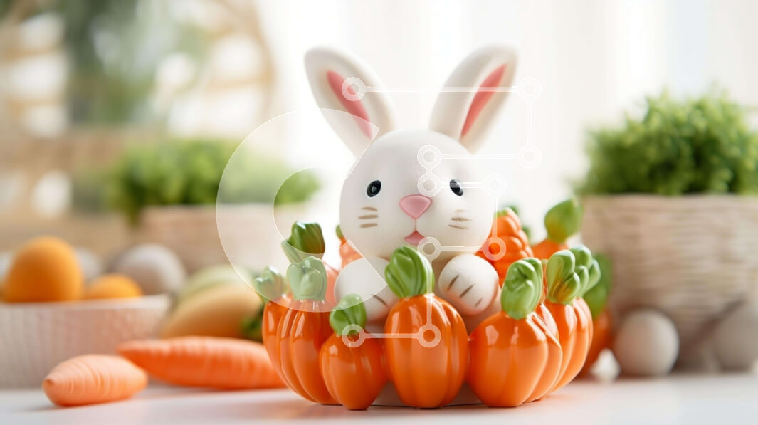 Intra Συλλεκτικό Ξύλινο Παζλ Plywood  4mm - Πασχαλινό λαγουδάκι σε καλάθι με καρότα και πασχαλινά στολίδια Σε Ξύλινο Κουτί - Διαστάσεις: 10x10 cm – 25 κομμάτια