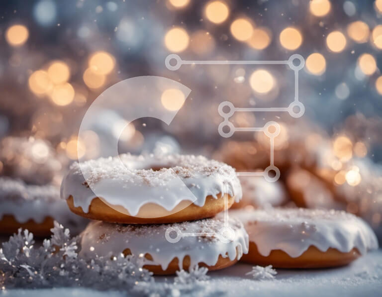 Σετ των 2 Intra Συλλεκτικό Ξύλινο Παζλ Plywood  4mm - Στοιβαγμένα ντόνατς με χιονισμένο φόντο Σε Ξύλινο Κουτί - Διαστάσεις: 10x10 cm – 25 κομμάτια