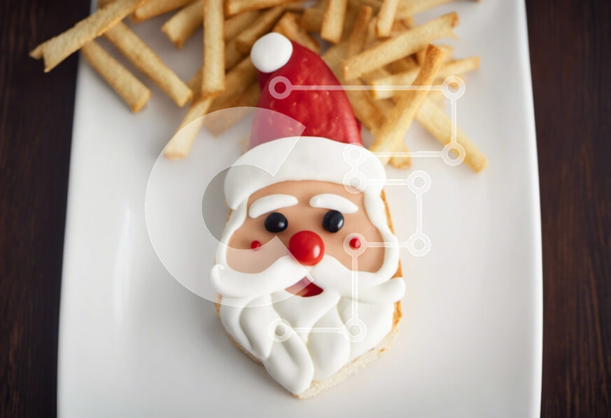 Σετ των 2 Intra Συλλεκτικό Ξύλινο Παζλ Plywood  4mm - Σάντουιτς σε σχήμα Άγιου Βασίλη με πατάτες τηγανιτές Σε Ξύλινο Κουτί - Διαστάσεις: 10x10 cm – 25 κομμάτια