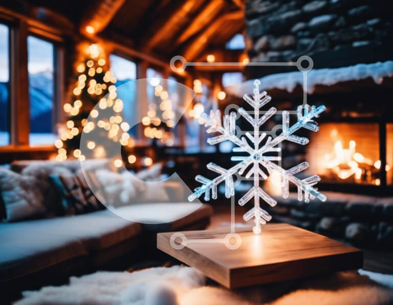 Intra Συλλεκτικό Ξύλινο Παζλ Plywood  4mm - Άνετο σαλόνι με διακόσμηση με νιφάδα χιονιού και τζάκι Σε Ξύλινο Κουτί - Διαστάσεις Puzzle: 10x10 cm – 25 κομμάτια