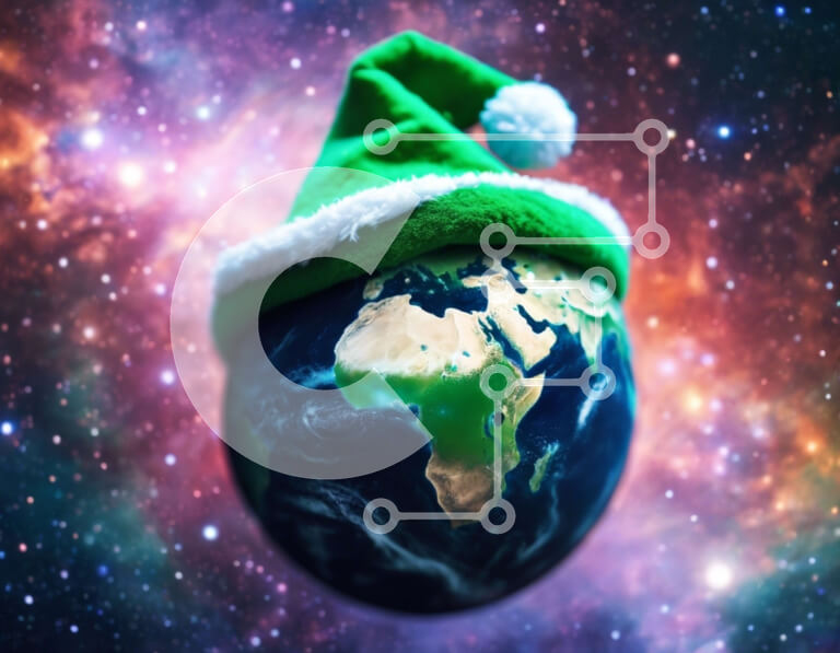 Intra Συλλεκτικό Ξύλινο Παζλ Plywood  4mm - Πράσινο καπέλο Άγιου Βασίλη στον πλανήτη Γη στο διάστημα Σε Ξύλινο Κουτί - Διαστάσεις Puzzle: 10x10 cm – 25 κομμάτια