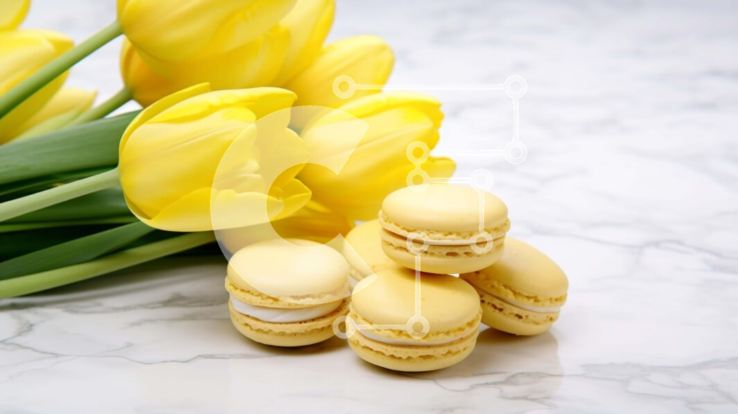 Σετ των 2 Intra Συλλεκτικό Ξύλινο Παζλ Plywood  4mm - Κίτρινες τουλίπες και αμυγδαλωτά σε ένα μαρμάρινο τραπέζι Σε Ξύλινο Κουτί - Διαστάσεις: 10x10 cm – 25 κομμάτια