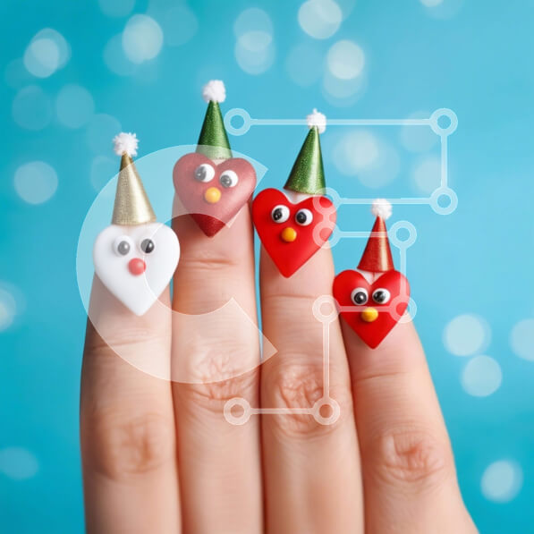 Σετ των 2 Intra Συλλεκτικό Ξύλινο Παζλ Plywood  4mm - Χέρι με νύχια διακοσμημένα με κόκκινη καρδιά και καπέλα για πάρτι Σε Ξύλινο Κουτί - Διαστάσεις: 10x10 cm – 25 κομμάτια