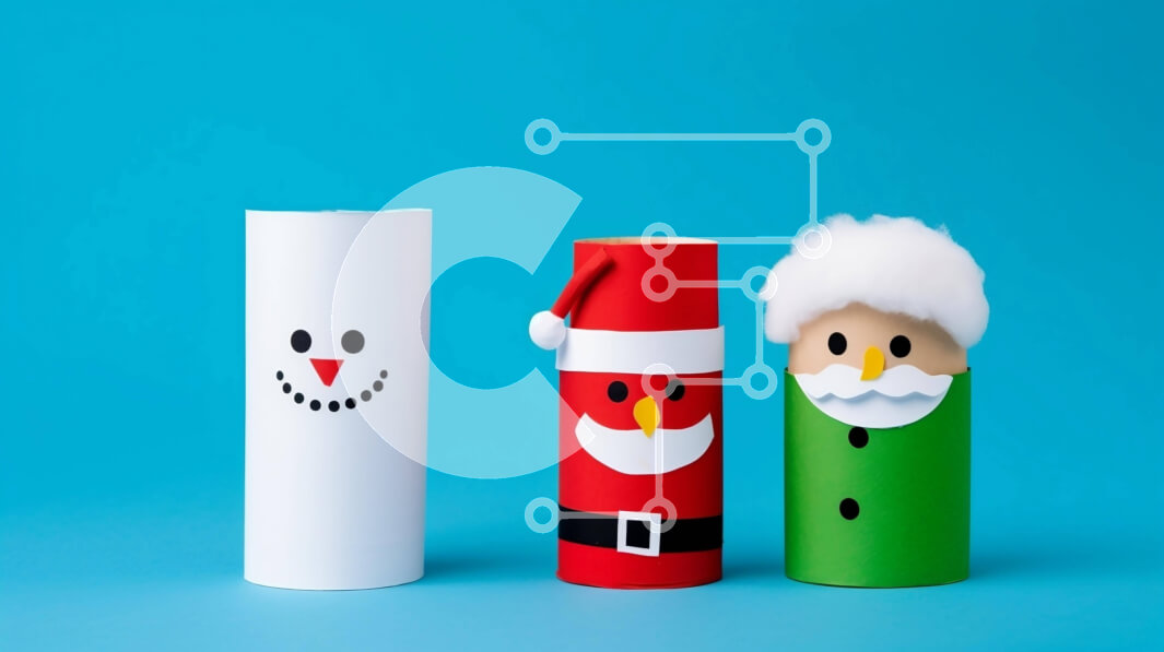 Intra Συλλεκτικό Ξύλινο Παζλ Plywood  4mm - Διακοσμητικά ρολά χαρτιού υγείας: Άγιος Βασίλης, Χιονάνθρωπος και Τάρανδος Σε Ξύλινο Κουτί - Διαστάσεις Puzzle: 10x10 cm – 25 κομμάτια