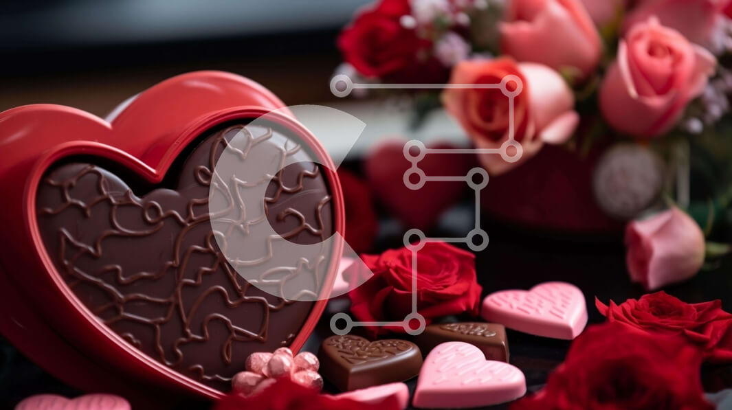 Σετ των 2 Intra Συλλεκτικό Ξύλινο Παζλ Plywood  4mm - Κέικ σοκολάτας σε σχήμα καρδιάς με κόκκινα τριαντάφυλλα Σε Ξύλινο Κουτί - Διαστάσεις: 10x10 cm – 25 κομμάτια