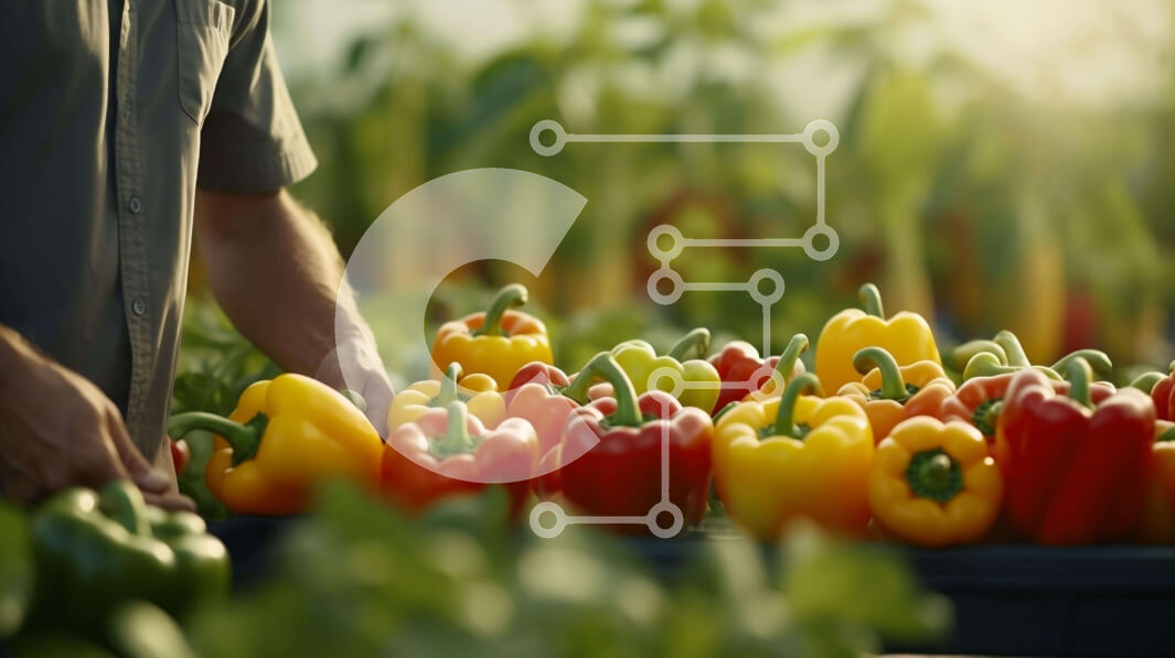 Intra Συλλεκτικό Ξύλινο Παζλ Plywood  4mm - Άνδρας που μαζεύει πολύχρωμες πιπεριές σε ένα χωράφι Σε Ξύλινο Κουτί - Διαστάσεις: 10x10 cm – 25 κομμάτια