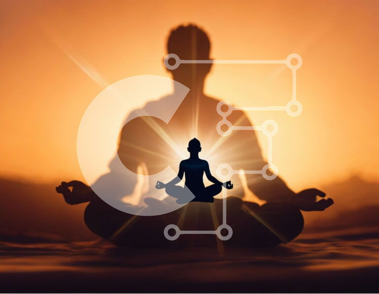 Intra Συλλεκτικό Ξύλινο Παζλ Plywood  4mm - Σιλουέτα διαλογισμού ενάντια στο ηλιοβασίλεμα Σε Ξύλινο Κουτί - Διαστάσεις Puzzle: 10x10 cm – 25 κομμάτια