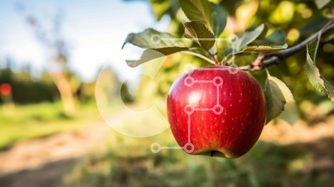 Intra Συλλεκτικό Ξύλινο Παζλ Plywood  4mm - Φρέσκο ​​κόκκινο μήλο στον κλάδο δέντρων στον οπωρώνα Σε Ξύλινο Κουτί - Διαστάσεις: 10x10 cm – 25 κομμάτια