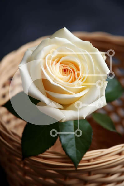 Σετ των 2 Intra Συλλεκτικό Ξύλινο Παζλ Plywood  4mm - Λευκό τριαντάφυλλο σε υφαντό καλάθι από ρατάν Σε Ξύλινο Κουτί - Διαστάσεις: 10x10 cm – 25 κομμάτια