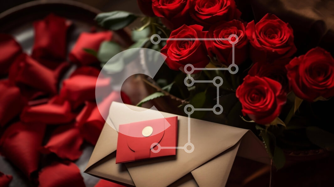 Intra Συλλεκτικό Ξύλινο Παζλ Plywood  4mm - Φάκελος του Αγίου Βαλεντίνου με κόκκινα τριαντάφυλλα και μπουκέτο λουλούδια Σε Ξύλινο Κουτί - Διαστάσεις Puzzle: 10x10 cm – 25 κομμάτια