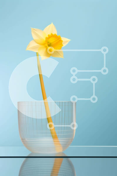 Σετ των 2 Intra Συλλεκτικό Ξύλινο Παζλ Plywood  4mm - Κίτρινο λουλούδι σε διαφανές γυάλινο μπολ σε μπλε φόντο Σε Ξύλινο Κουτί - Διαστάσεις: 10x10 cm – 25 κομμάτια