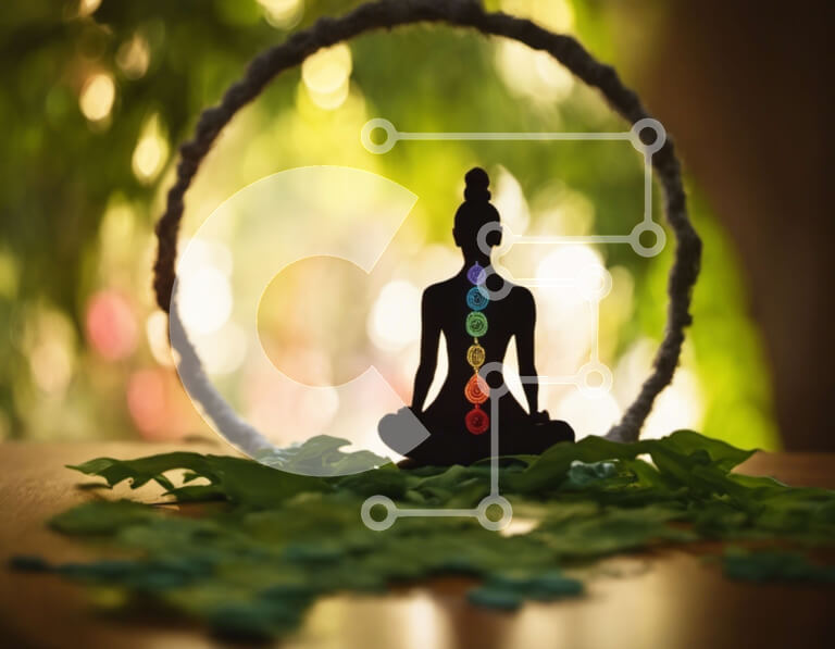 Intra Συλλεκτικό Ξύλινο Παζλ Plywood  4mm - Φιγούρα διαλογισμού με σύμβολα τσάκρα Σε Ξύλινο Κουτί - Διαστάσεις Puzzle: 10x10 cm – 25 κομμάτια