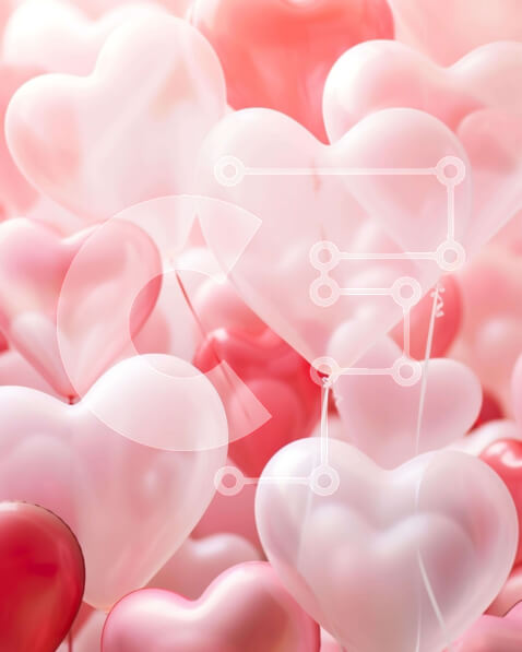 Intra Συλλεκτικό Ξύλινο Παζλ Plywood  4mm - Ομάδα ροζ και λευκών μπαλονιών σε σχήμα καρδιάς που επιπλέουν στον αέρα Σε Ξύλινο Κουτί - Διαστάσεις: 10x10 cm – 25 κομμάτια