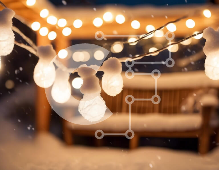 Intra Συλλεκτικό Ξύλινο Παζλ Plywood  4mm - Cozy Holiday Decorations: Χιονισμένος πάγκος με φώτα χορδών Σε Ξύλινο Κουτί - Διαστάσεις: 10x10 cm – 25 κομμάτια