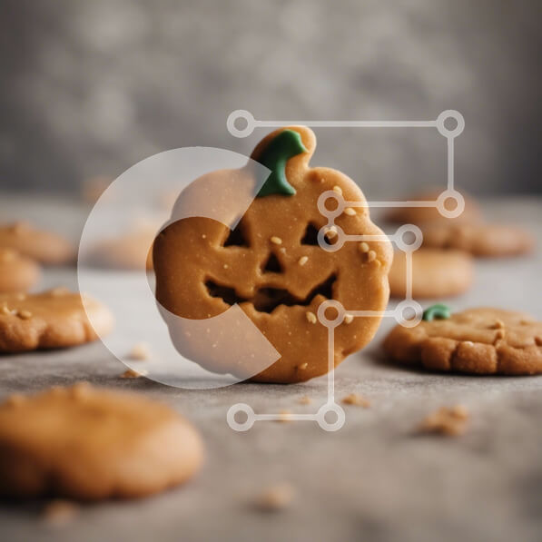 Σετ των 2 Intra Συλλεκτικό Ξύλινο Παζλ Plywood  4mm - Αποκριάτικο μπισκότο σε σχήμα κολοκύθας σε ένα τραπέζι Σε Ξύλινο Κουτί - Διαστάσεις: 10x10 cm – 25 κομμάτια