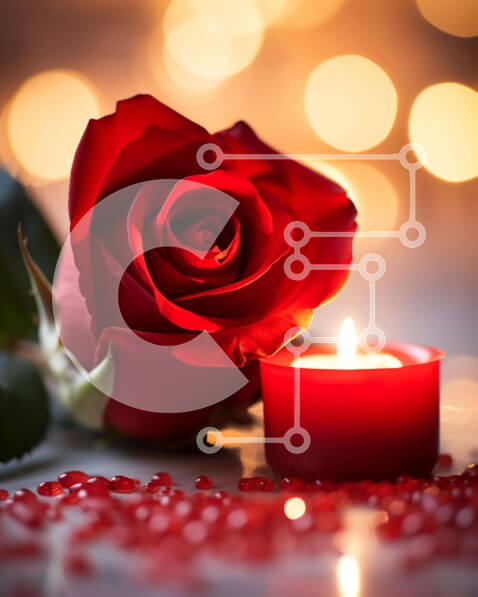 Intra Συλλεκτικό Ξύλινο Παζλ Plywood  4mm - Ρομαντικό κόκκινο τριαντάφυλλο και κερί στο τραπέζι Σε Ξύλινο Κουτί - Διαστάσεις Puzzle: 10x10 cm – 25 κομμάτια