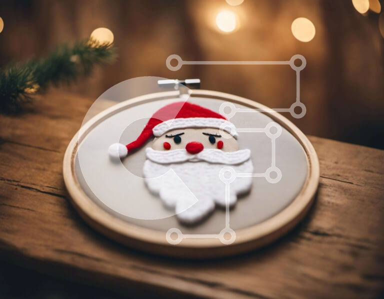 Intra Συλλεκτικό Ξύλινο Παζλ Plywood  4mm - Διακόσμηση με τσέρκι κεντήματος Άγιου Βασίλη σε ξύλινο τραπέζι με φωτάκια και διακοσμητικά Σε Ξύλινο Κουτί - Διαστάσεις: 10x10 cm – 25 κομμάτια