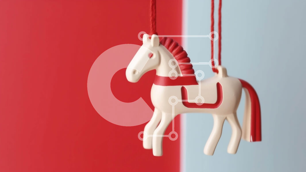 Intra Συλλεκτικό Ξύλινο Παζλ Plywood  4mm - Παιχνίδι άλογο κρεμασμένο σε κορδόνια με κόκκινο και άσπρο φόντο Σε Ξύλινο Κουτί - Διαστάσεις: 10x10 cm – 25 κομμάτια