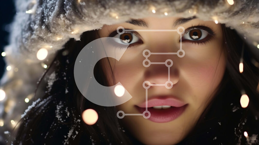 Intra Συλλεκτικό Ξύλινο Παζλ Plywood  4mm - Νεαρή γυναίκα με ορθάνοιχτα μάτια και φώτα στο φόντο Σε Ξύλινο Κουτί - Διαστάσεις Puzzle: 10x10 cm – 25 κομμάτια